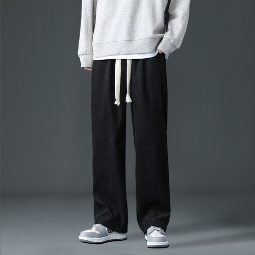 灯芯绒裤子男士秋冬季加绒加厚宽松卫裤男生直筒运动阔腿休闲长裤 - 图1