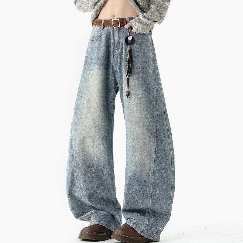 迈特优美式复古猫须水洗弯刀牛仔裤男宽松阔腿垂感做旧拖地长裤子,淘宝优惠券,粉丝福利购,淘宝优惠卷