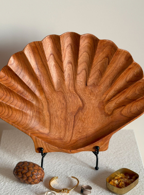 【Onda】贝壳托盘置物盘实木茶盘首饰盘中古家居摆件软装乔迁礼物