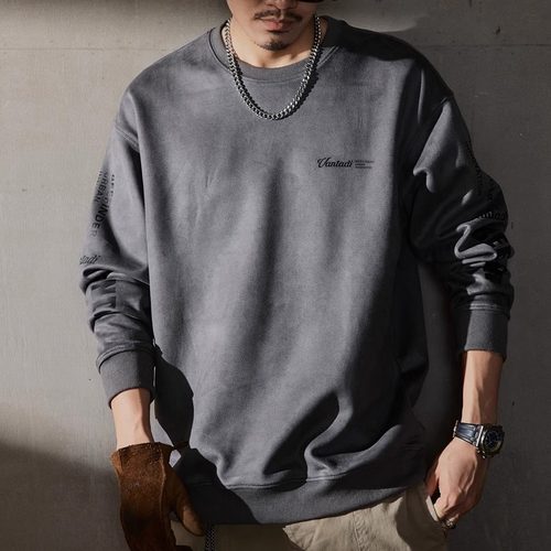 大码300斤美式重磅卫衣男士春秋高级感潮牌宽松上衣麂皮绒衣服男 - 图1