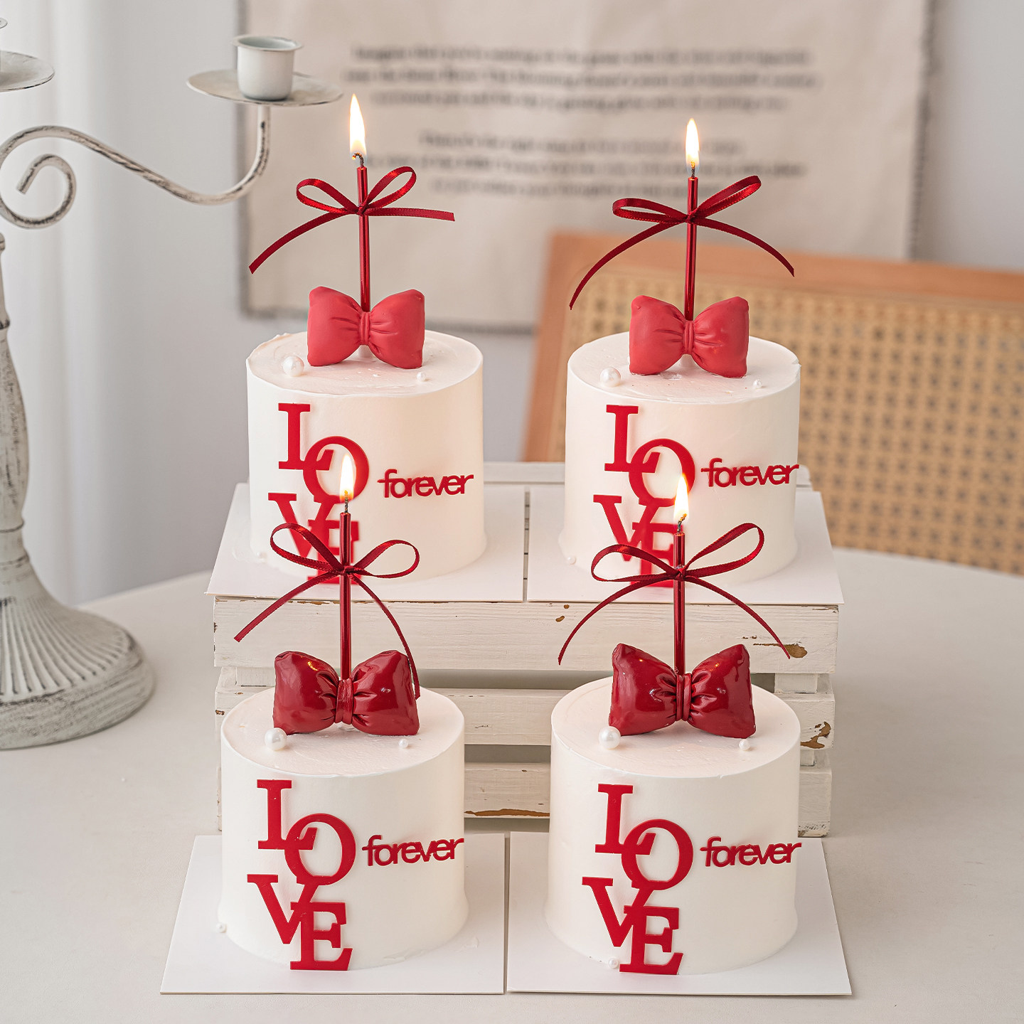 2.14情人节红色蝴蝶结蛋糕装饰LOVE forever亚克力情侣表白插件,淘宝优惠券,粉丝福利购,淘宝优惠卷