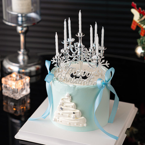 2026圣诞节唯美烛台蛋糕装饰摆件Merry Christmas毛毡水钻插件 - 图2