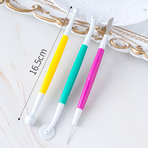 翻糖排气针滚轮压花模具翻糖滚刀塑料雕花笔套装蛋糕雕刻刀工具 - 图1