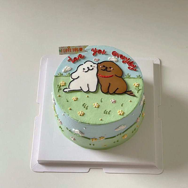 2025情人节蛋糕装饰可爱贴贴狗亚克力插件2.14情侣插牌纪念日装扮