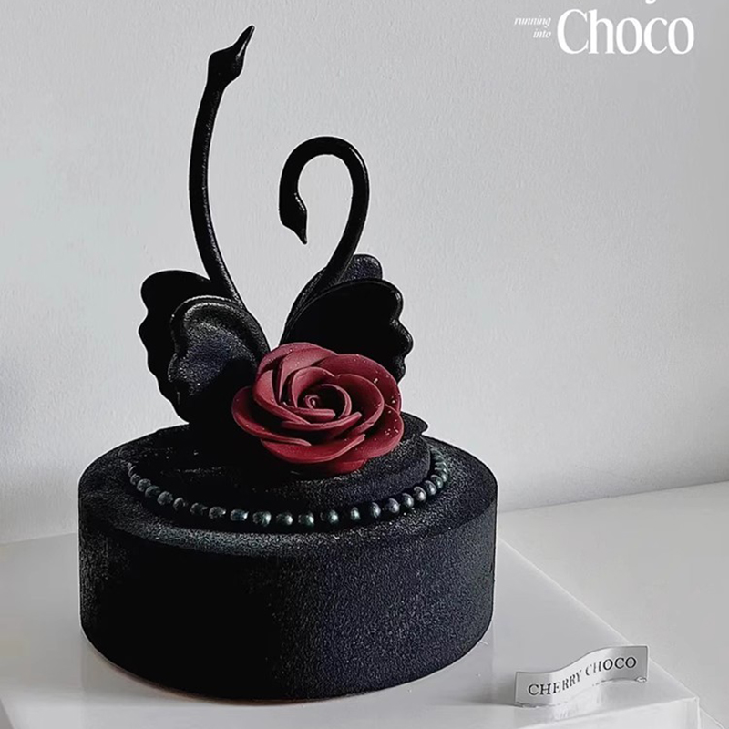 2.14情人节唯美黑白天鹅生日蛋糕装饰品摆件女神告白烘焙蛋糕装扮