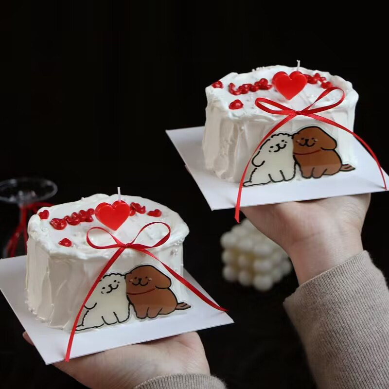2025情人节蛋糕装饰可爱贴贴狗亚克力插件2.14情侣插牌纪念日装扮