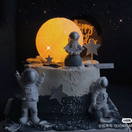 宇航员生日蛋糕装饰品网红发光月球灯太空人摆件酷炫星球月亮插件 - 图1
