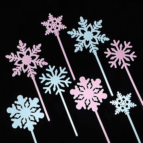 圣诞节雪花片塑料亚克力雪花下雪蛋糕装饰品插牌配件冰雪奇遇装扮 - 图3