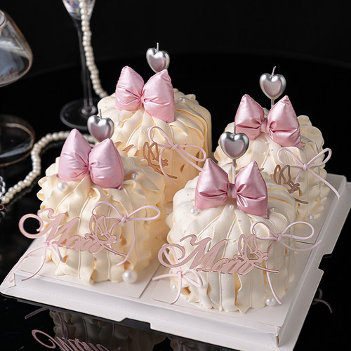 网红母亲节心形蜡烛小蛋糕装饰摆件MOM节日快乐亚克力蝴蝶结插件 - 图3