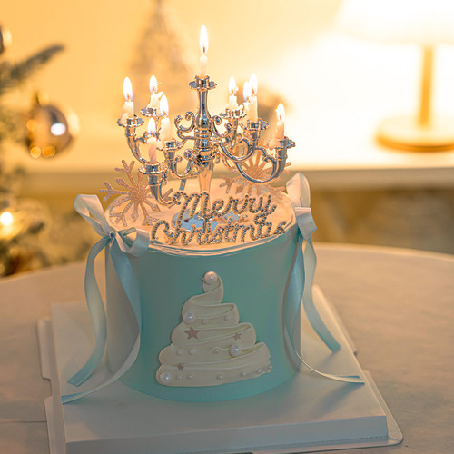 2026圣诞节唯美烛台蛋糕装饰摆件Merry Christmas毛毡水钻插件 - 图3