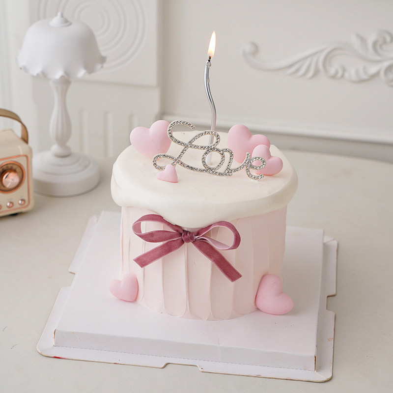 2025情人节蛋糕装饰2.14网红浪漫告白love水钻爱心蝴蝶结装扮插件