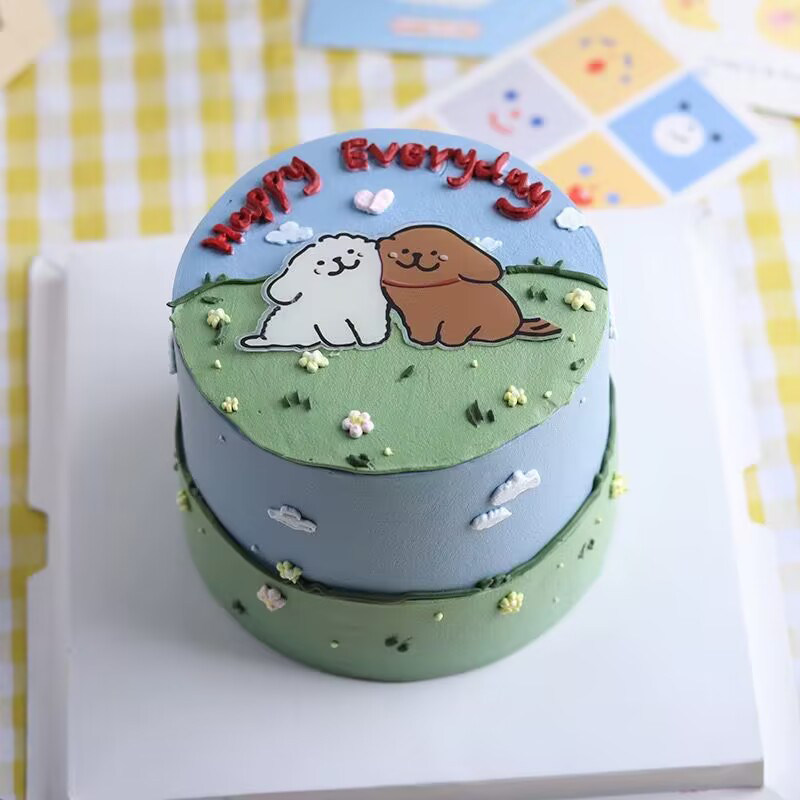 2025情人节蛋糕装饰可爱贴贴狗亚克力插件2.14情侣插牌纪念日装扮