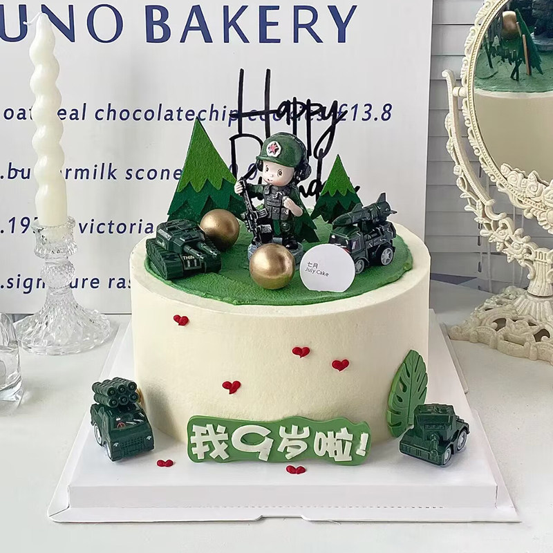 网红军事绿色坦克军人蛋糕装饰品摆件兵哥哥男孩生日烘焙装扮插件