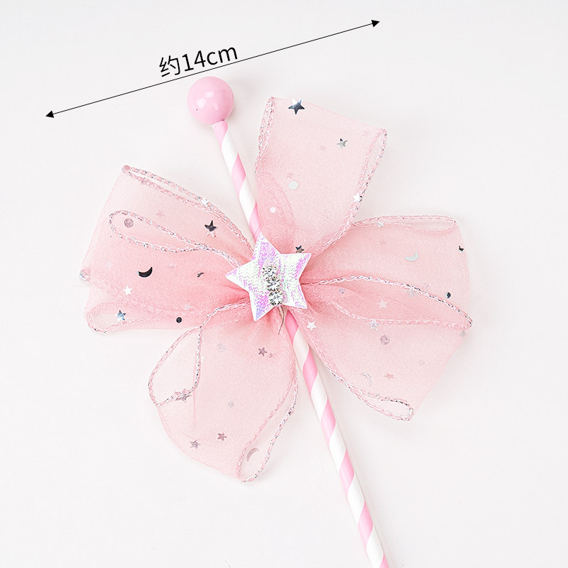 蝴蝶结仙女棒蛋糕装饰品唯美插件五角星带网纱生日插牌甜品台摆件 - 图1