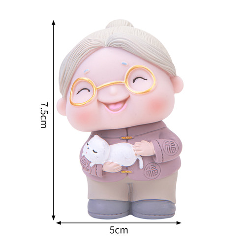 烘焙蛋糕装饰慈祥茶壶猫咪老爷爷老奶奶摆件老人祝寿生日蛋糕装扮 - 图0