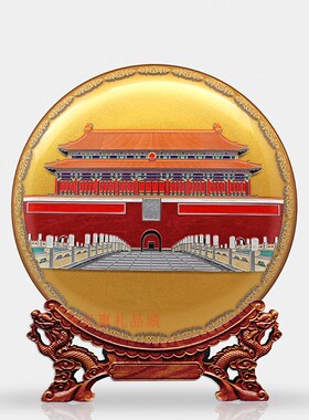 高档晶化玻璃北京天安门艺术赏盘掐丝彩雕旅游外事国礼商务礼品