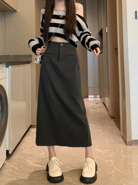 Plus size suit, A-line skirt, crotch-covering slit long skirt