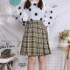 High-waist retro style plus size fat girl student mid-length skirt