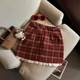 College style hip-hugging A-line skirt plus size autumn and winter sweet hottie patchwork lace plaid skirt retro woolen skirt