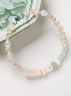 夏季天然草莓晶串珠手链新中式橘粉猫眼石小众百搭手串送朋友礼物