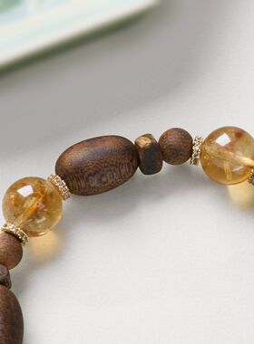 随形天然沉香手串新中式招米聚福黄阿塞手链国风文玩饰品