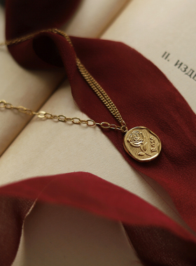 钛钢女玫瑰花圆牌锁骨链