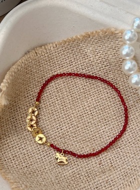 不掉色五帝钱红尖晶石本命年手链