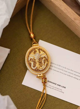 新中式重工镶钻凤凰大吊坠项链女