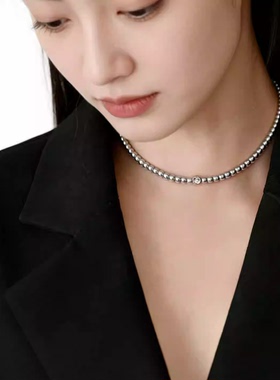 ins风银色水晶串珠项链