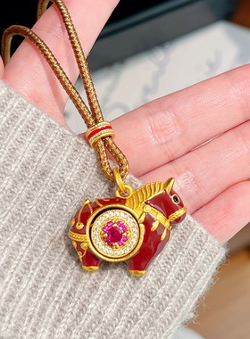 本命年玫红小马锆石毛衣链