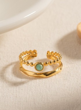 复古法式天然石天河石戒指不掉色