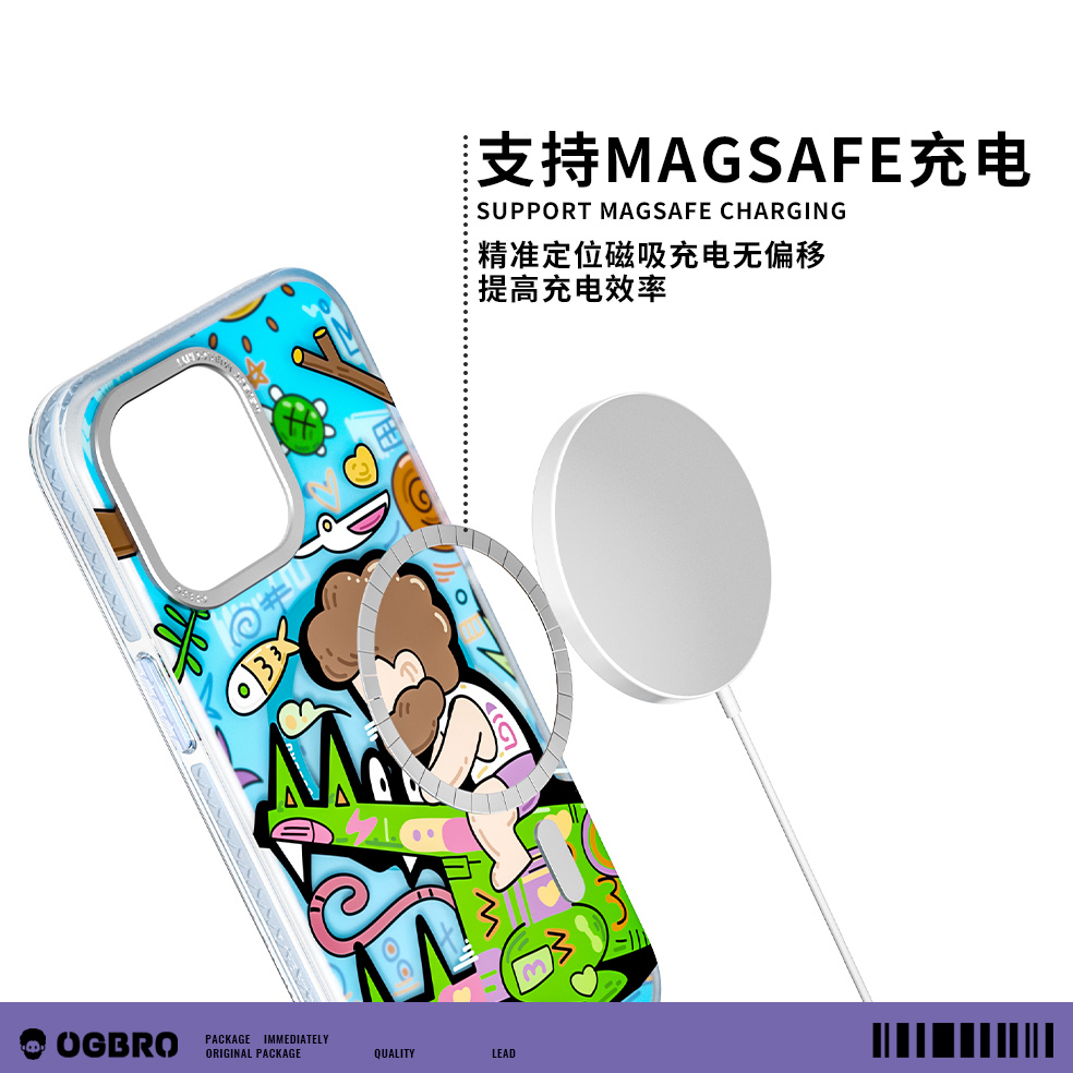OGBRO适用苹果iPhone15promax手机壳14 Pro磁吸保护套新款防摔全包壳magsafe卡通男女