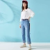 Áo sơ mi nữ 2019 hè mới Hàn Quốc voan trắng bảy điểm tay áo sơ mi thêu rộng giản dị - Áo sơ mi