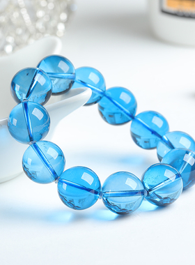 天然原矿巴西帕拉伊巴宝石蓝靓艳丽大颗粒碧玺原创男女款圆珠手链