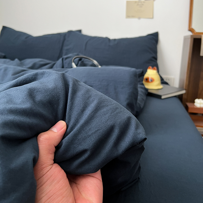 ins四件套纯棉全棉新款水洗棉被罩床单被套学生宿舍三件套床笠款 - 图0