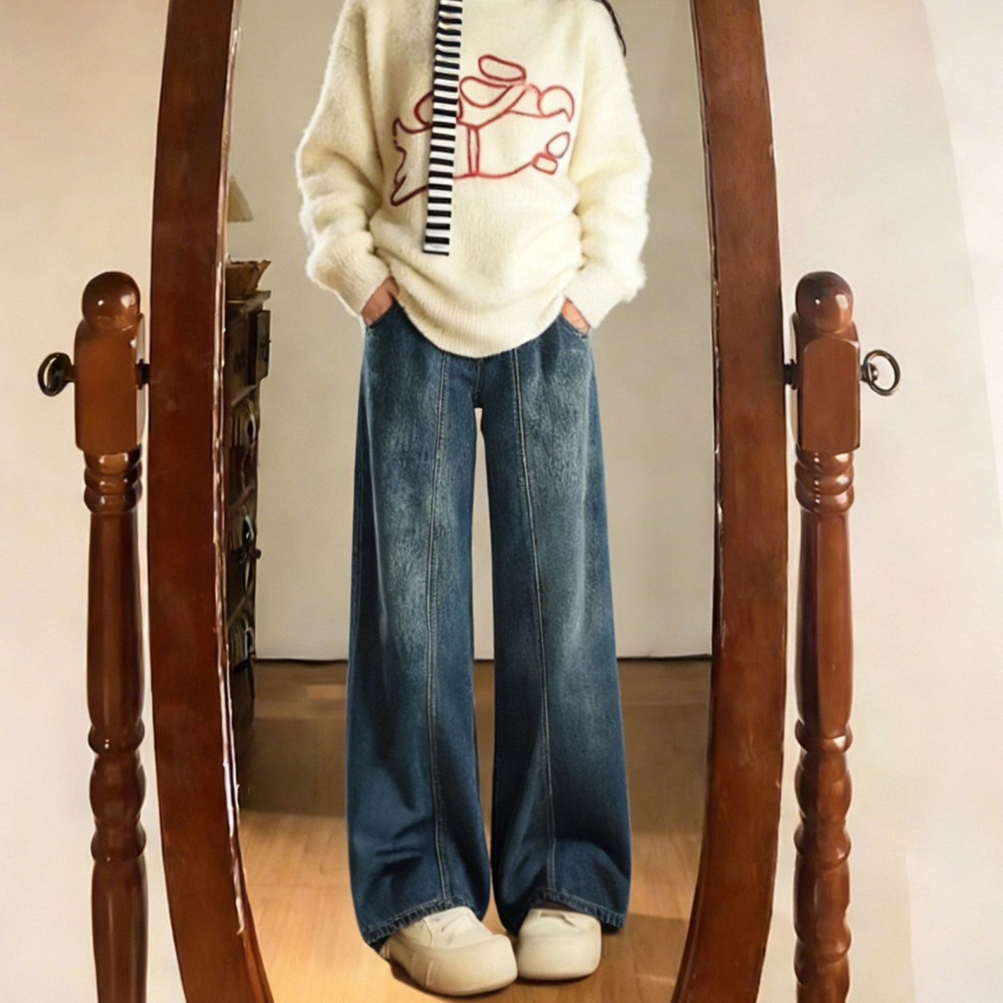 特大码女装胖mm设计感百搭阔腿牛仔裤女高腰显瘦遮胯百搭直筒裤潮,淘宝优惠券,粉丝福利购,淘宝优惠卷