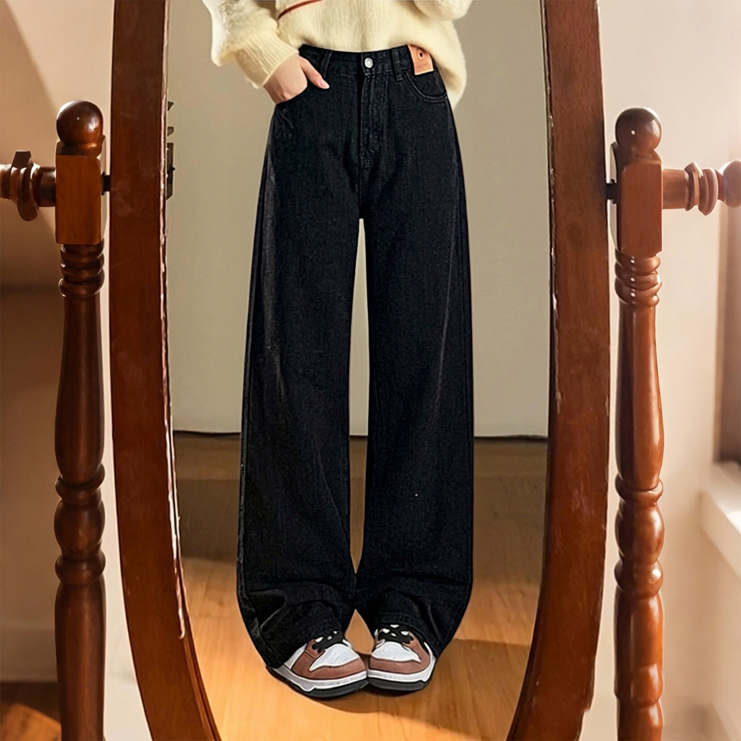 300斤胖mm大码女装复古高腰设计感阔腿牛仔裤女宽松显瘦直筒裤子,淘宝优惠券,粉丝福利购,淘宝优惠卷