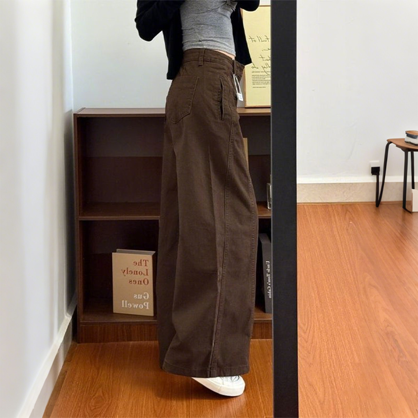 特大码女装胖mm美式风阔腿牛仔裤女咖色宽松高腰显瘦百搭复古长裤,淘宝优惠券,粉丝福利购,淘宝优惠卷