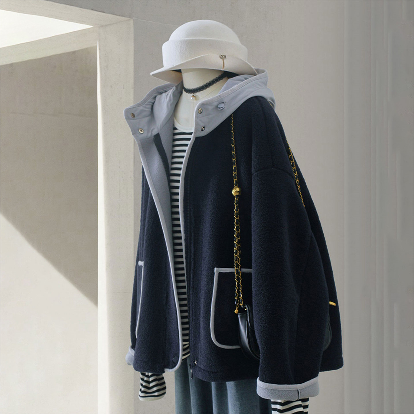 特大码女装胖mm撞色拼接连帽棉服女冬季宽松遮肉复古通勤棉衣外套,淘宝优惠券,粉丝福利购,淘宝优惠卷