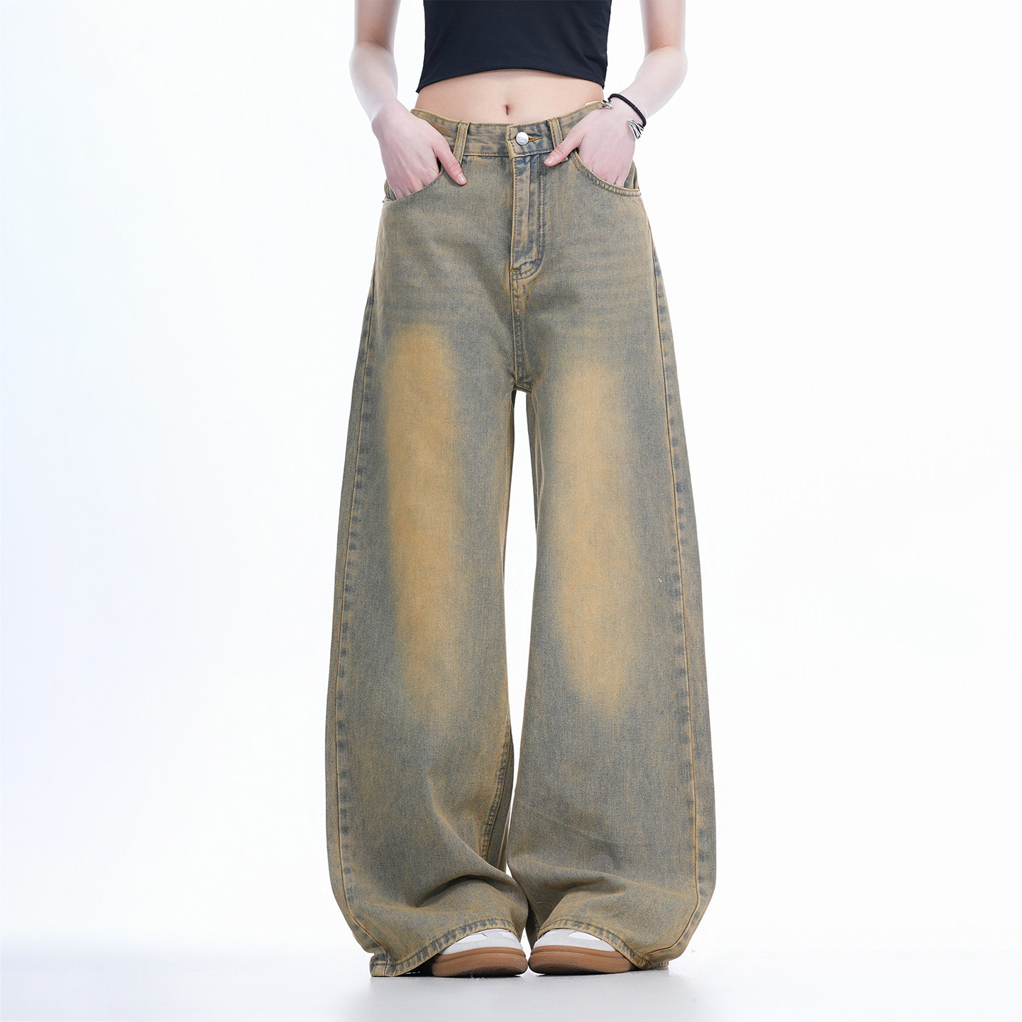 300斤大码女装胖mm复古水洗做旧牛仔裤女高腰显瘦宽松阔腿拖地裤,淘宝优惠券,粉丝福利购,淘宝优惠卷