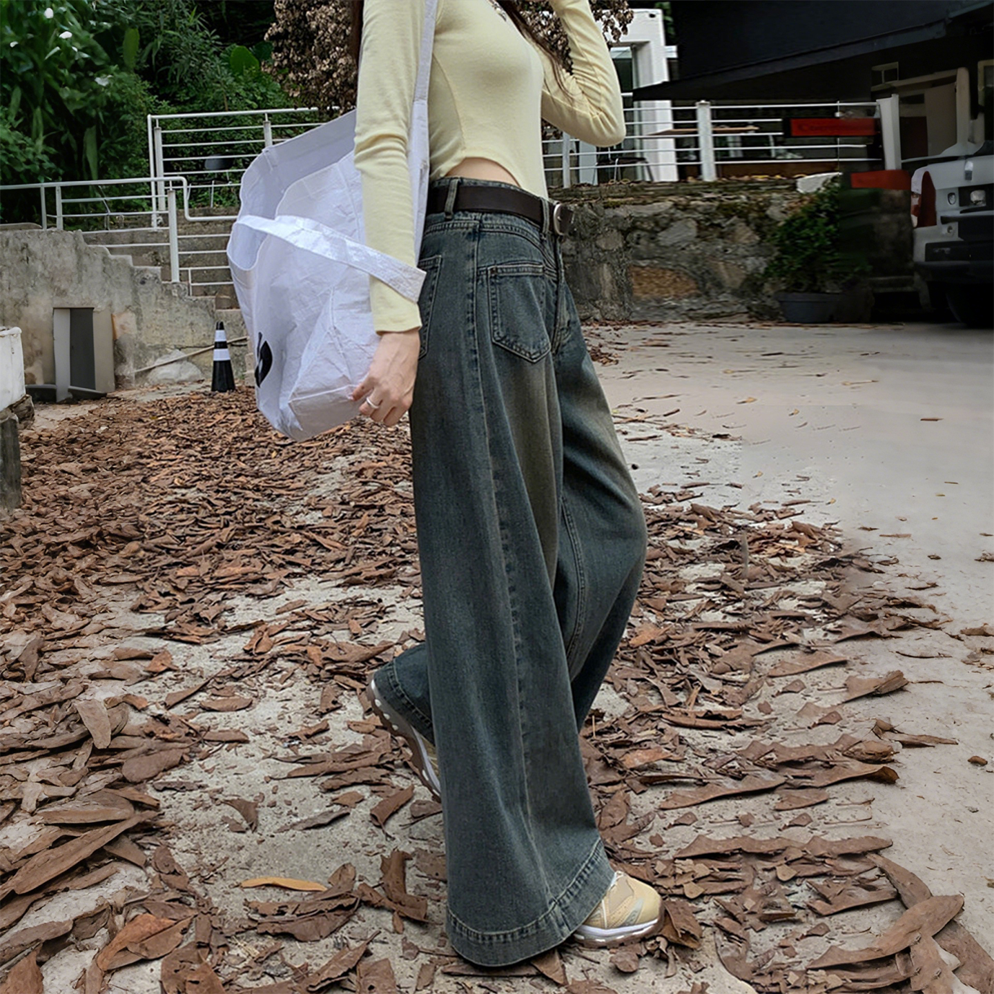 特大码女装胖mm复古高腰阔腿牛仔裤女宽松显瘦百搭直筒拖地长裤子 - 图2