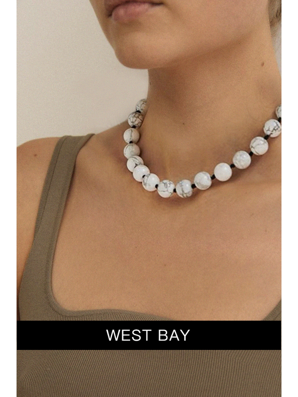 WEST BAY天然黑玛瑙白松石拼色纯银圆珠项链夸张轻奢小众饰品女潮-图2