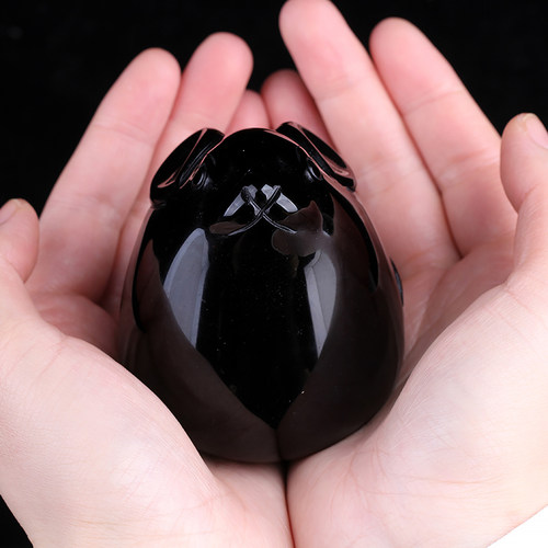 新品天然黑曜石老鼠摆件招财手把件家居客厅生肖装饰桌面工艺品 - 图2