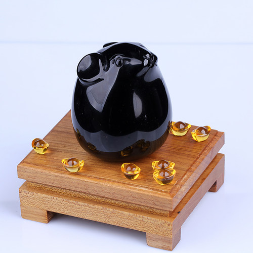 新品天然黑曜石老鼠摆件招财手把件家居客厅生肖装饰桌面工艺品 - 图1