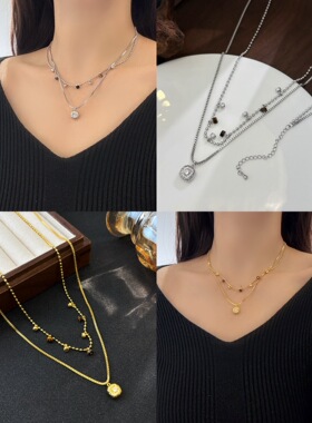 L新款高级感金链缠绕虎眼石点缀蓝松石花心项链