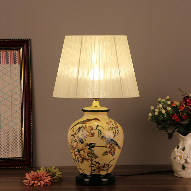 Bedside lamp for bedroom, living room, study, European style pastoral fabric