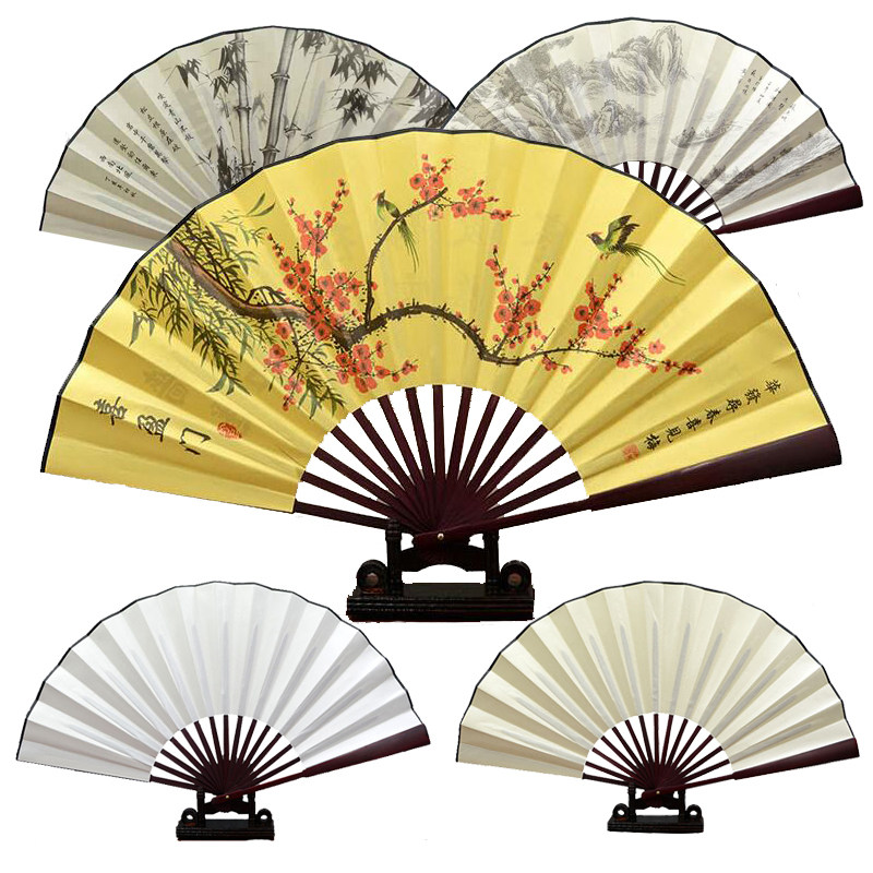 抖音折扇中国风男士折叠绢扇古风日用礼品扇子空白绘画书法扇定制