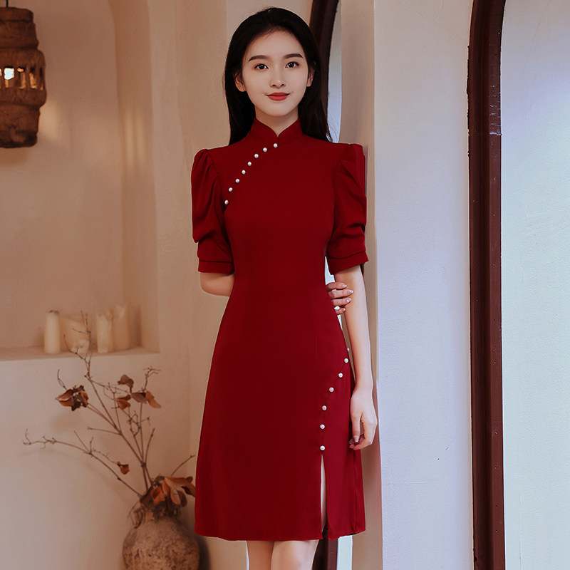 新娘2021新款酒红色连衣裙服敬酒服 韩兰朵礼服/晚装