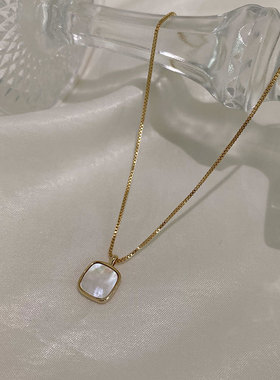 外贸轻奢方形贝壳连衣裙搭配镀银项链女设计感百搭简约锁骨链