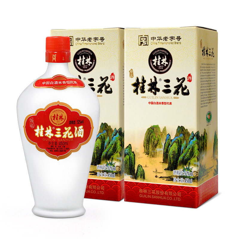 桂林珍品三花酒450ml*6瓶高度52度粮食酒米酒米香型白酒桂林特产_虎窝淘